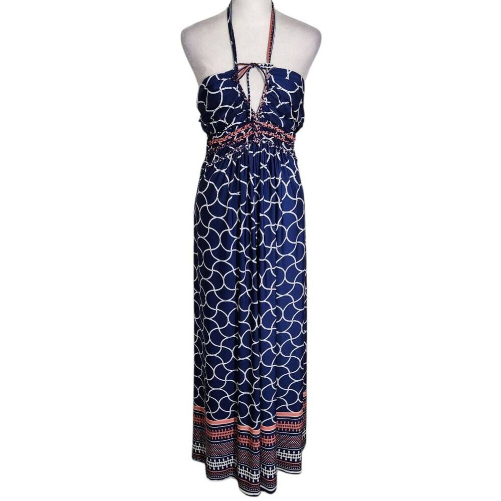 Saint Tropez West Pink and Navy Maxi Dress Size Medium Resortwear Dress